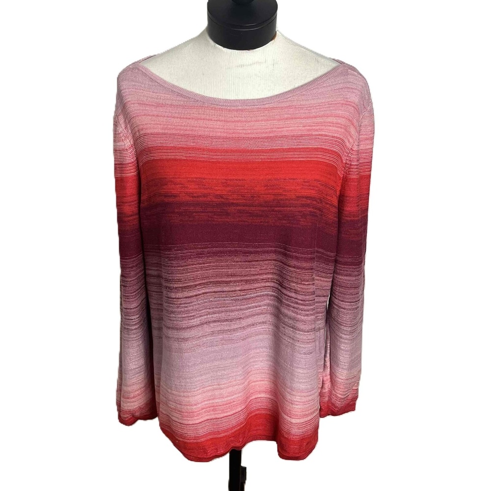 Chicos‎ Red Wild Poppy Ombre Bateau Pullover Cotton Sweater Size XL